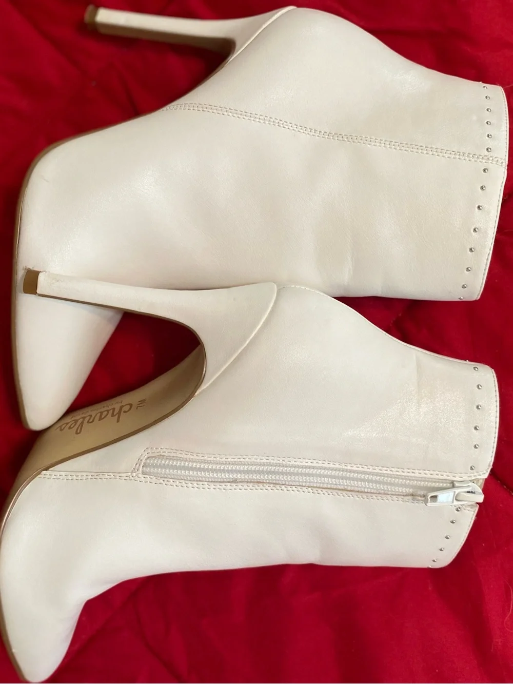 Charles David White studded Pointed Toe Stiletto Ankle Boots  7 concert party